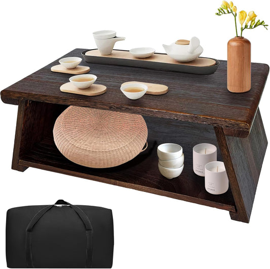 Floor Table, Altar Table Paulownia Folding Design, Low Meditation Table for Sitting on The Floor Japanese Table Tatami Table