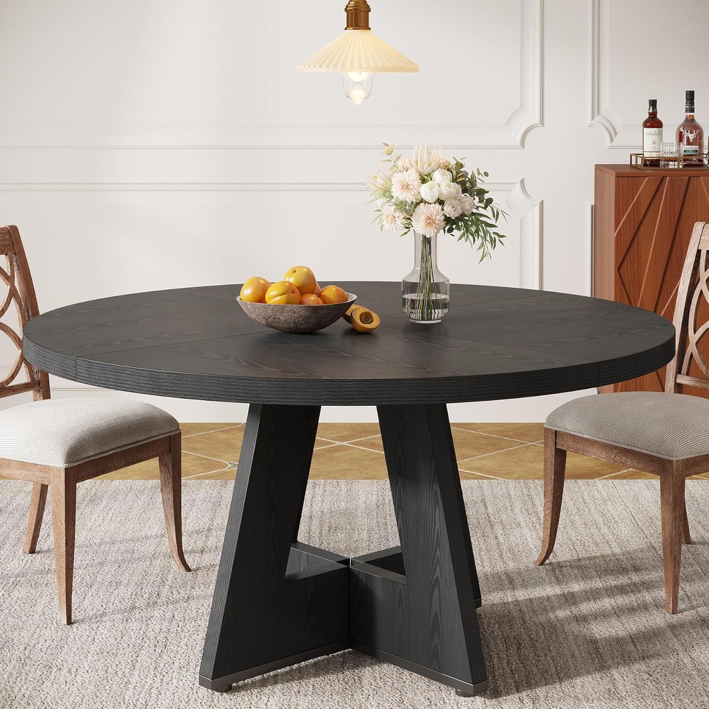 Tribesigns Farmhouse Dining Table, 47 Inch Round Dinner Table for 4, Rustic Round Dining Room Table for Home Dining Room Living Room (Wood)