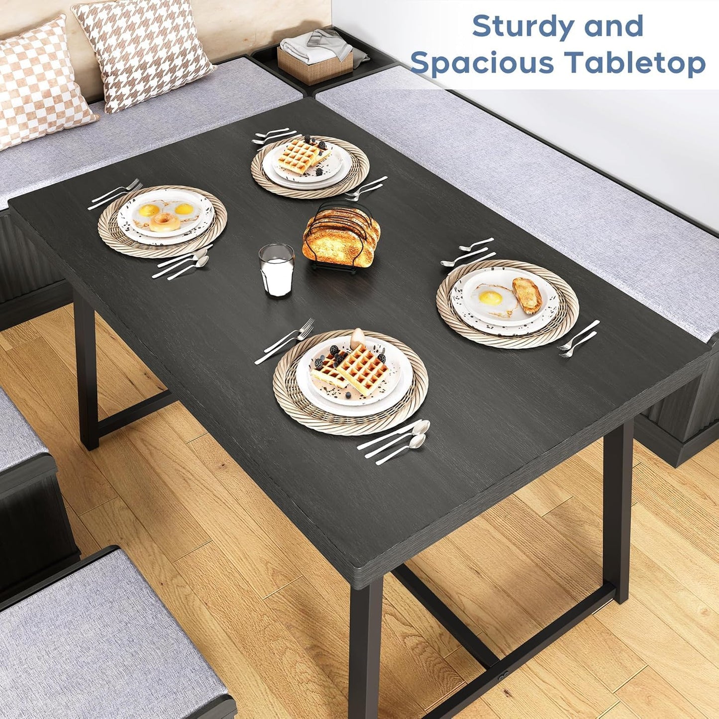 XIAO WEI Corner Dining Table Set with Storage Stool and Storage Bench,47 Inch Rustic Brown Breakfast Nook with Banquette Seating,6 Pieces Dining Table Set Corner Booth for Kitchen and Dining Room