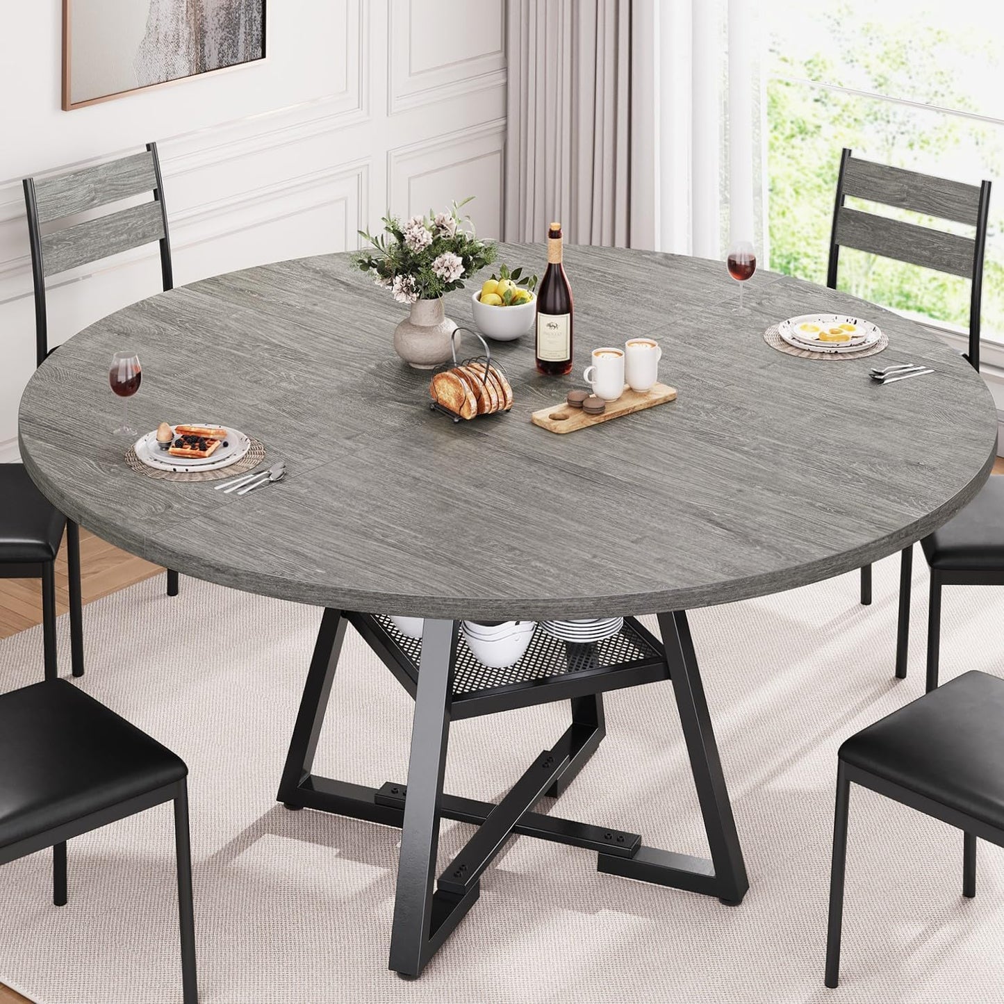 Round Dining Table for 4,Kitchen Dining Room Circle Dinner Pedestal Table,Space Saving Wood Kitchen & Dining Room Furniture (Vintage, 47In)