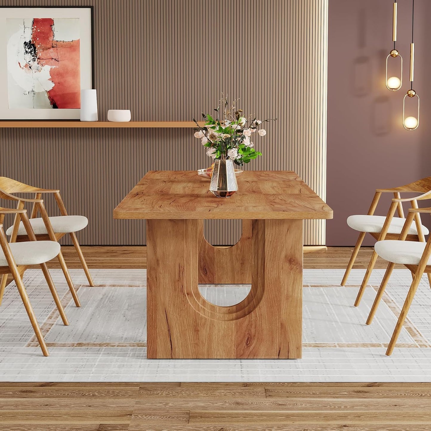 Tribesigns Modern Dining Table for 6 to 8 People, 71" Large Kitchen Dining Table with Wood Pedestal Base, Rectangular Long Dinner Table for Kitchen, Dining Room, Living Room, Rustic Brown
