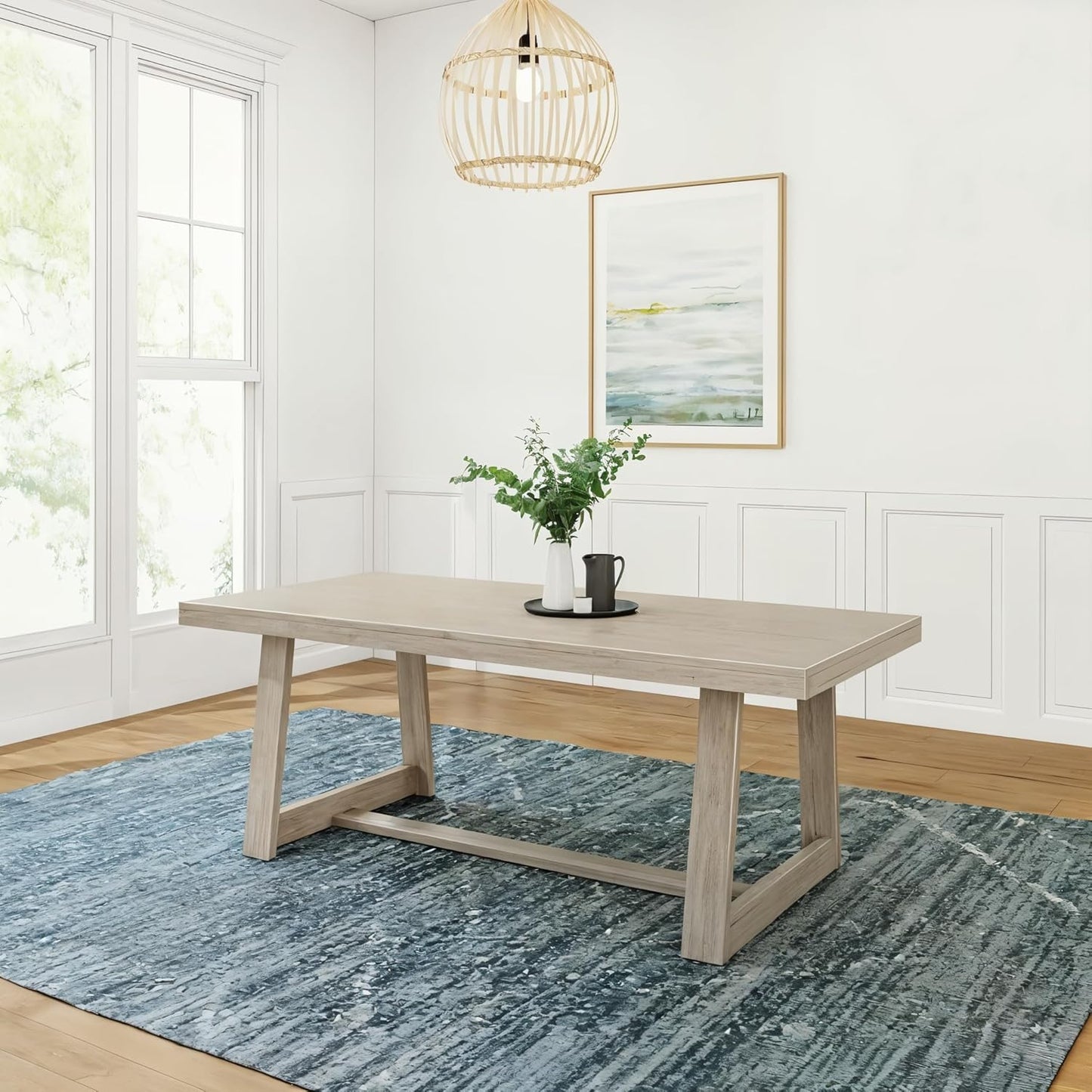 Plank+Beam 72 Inch Farmhouse Dining Table, Solid Wood Rustic Kitchen Table, Large Wooden Rectangular Dinner Table for Dining Room, Home Office, Living Room Furniture, Easy Assembly, Black Wirebrush