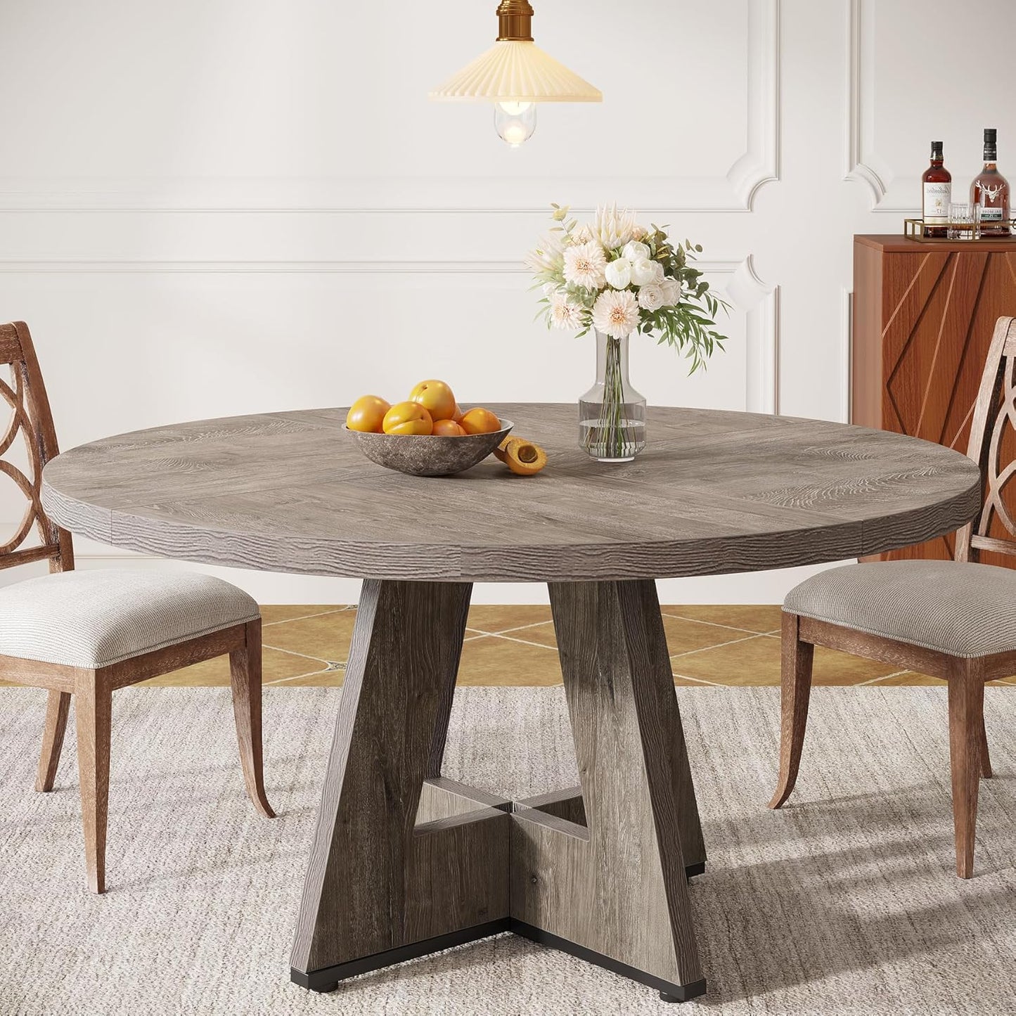 Tribesigns Farmhouse Dining Table, 47 Inch Round Dinner Table for 4, Rustic Round Dining Room Table for Home Dining Room Living Room (Wood)