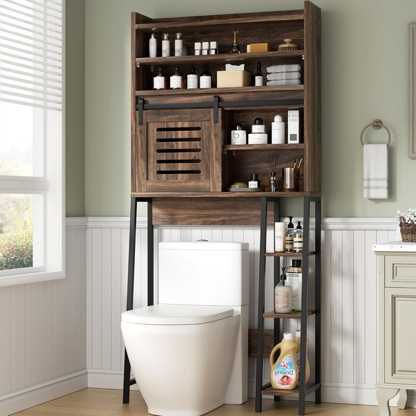 Shintenchi Over The Toilet Storage Cabinet, Bathroom Shelf Organizer with Anti-Tip Device Small Freestanding Space Saver with Adjustable Shelf，White