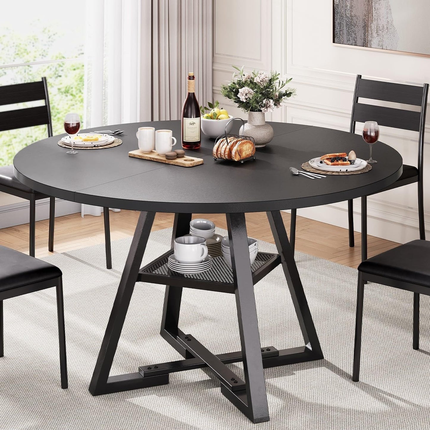 Round Dining Table for 4,Kitchen Dining Room Circle Dinner Pedestal Table,Space Saving Wood Kitchen & Dining Room Furniture (Vintage, 47In)