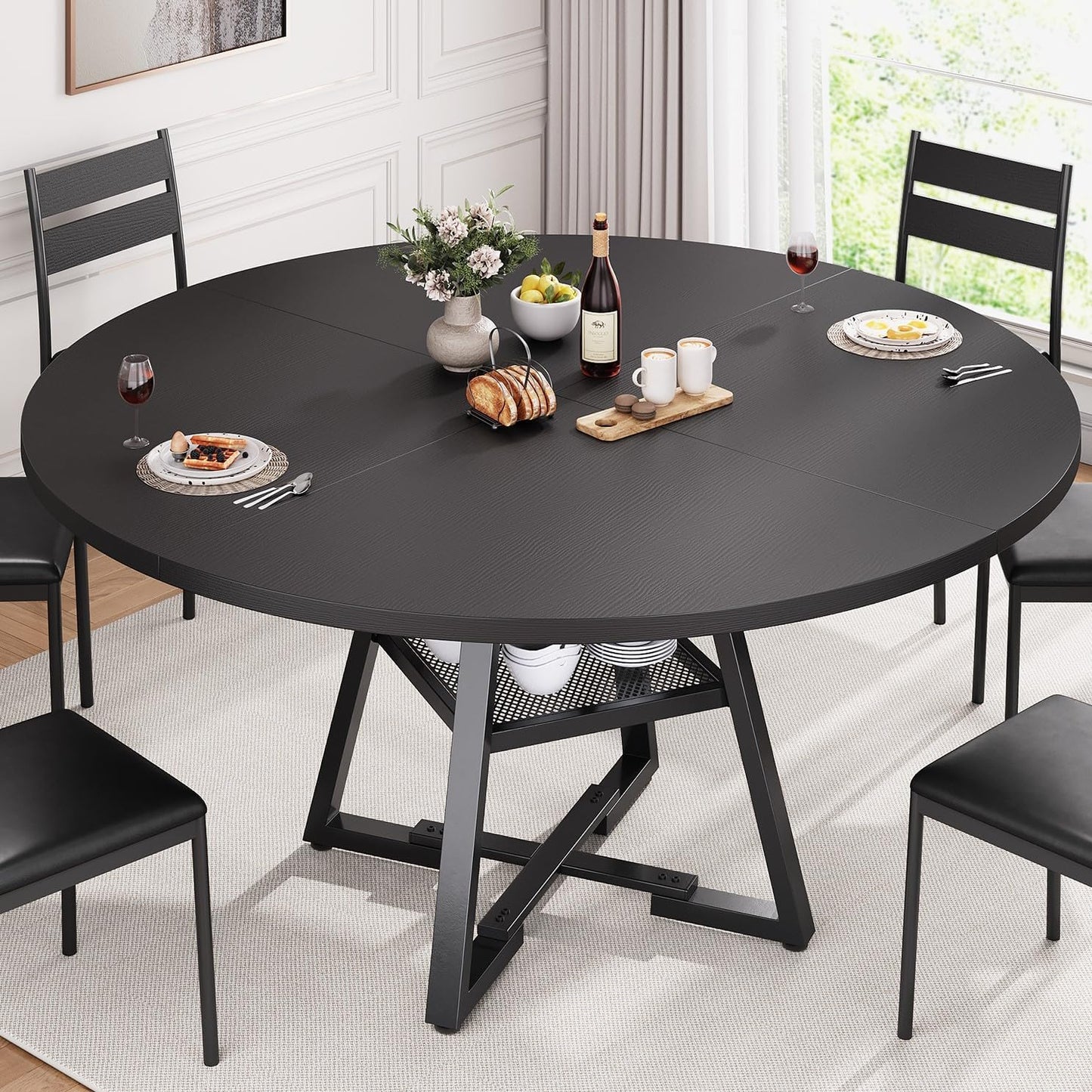 Round Dining Table for 4,Kitchen Dining Room Circle Dinner Pedestal Table,Space Saving Wood Kitchen & Dining Room Furniture (Vintage, 47In)