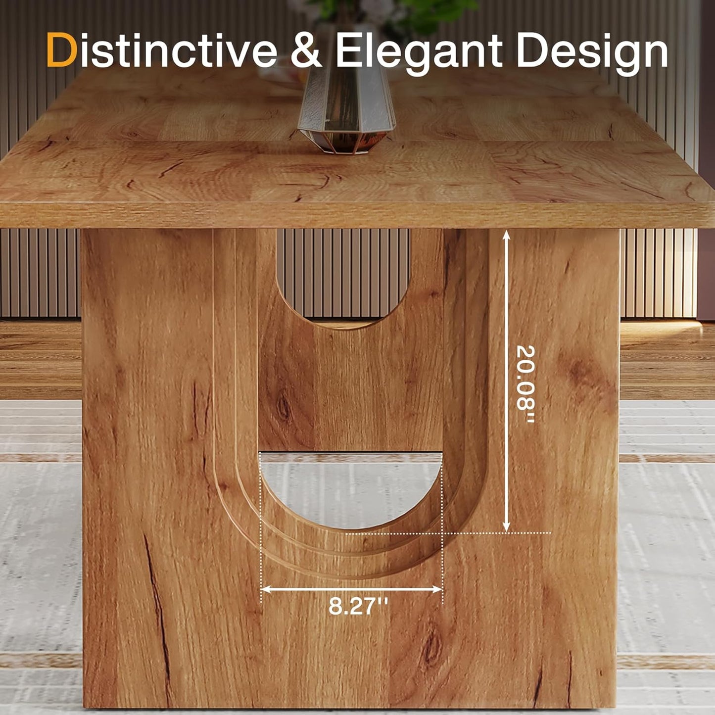 Tribesigns Modern Dining Table for 6 to 8 People, 71" Large Kitchen Dining Table with Wood Pedestal Base, Rectangular Long Dinner Table for Kitchen, Dining Room, Living Room, Rustic Brown