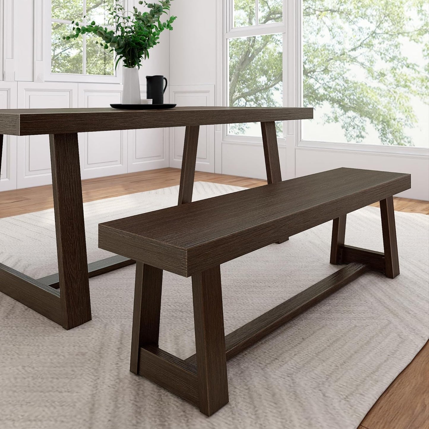 Plank+Beam 72 Inch Farmhouse Dining Table, Solid Wood Rustic Kitchen Table, Large Wooden Rectangular Dinner Table for Dining Room, Home Office, Living Room Furniture, Easy Assembly, Black Wirebrush