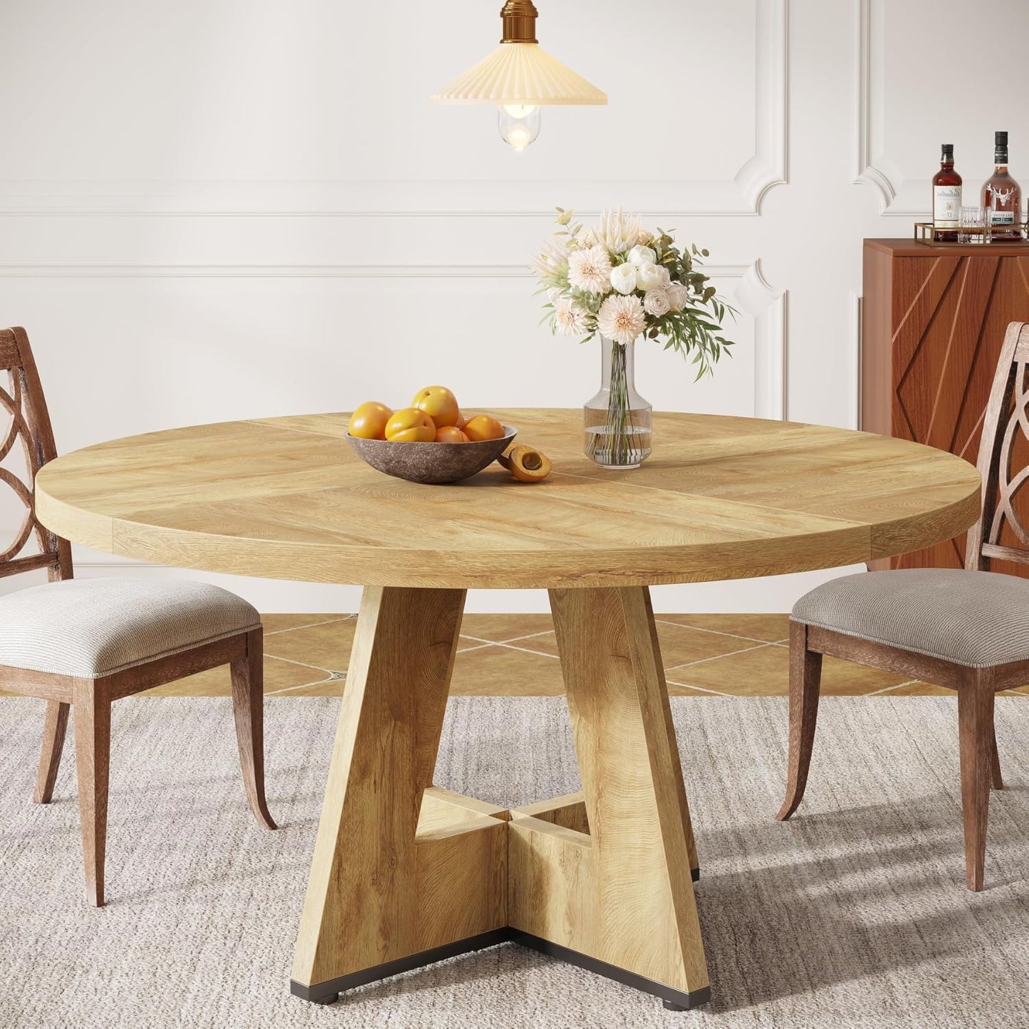 Tribesigns Farmhouse Dining Table, 47 Inch Round Dinner Table for 4, Rustic Round Dining Room Table for Home Dining Room Living Room (Wood)