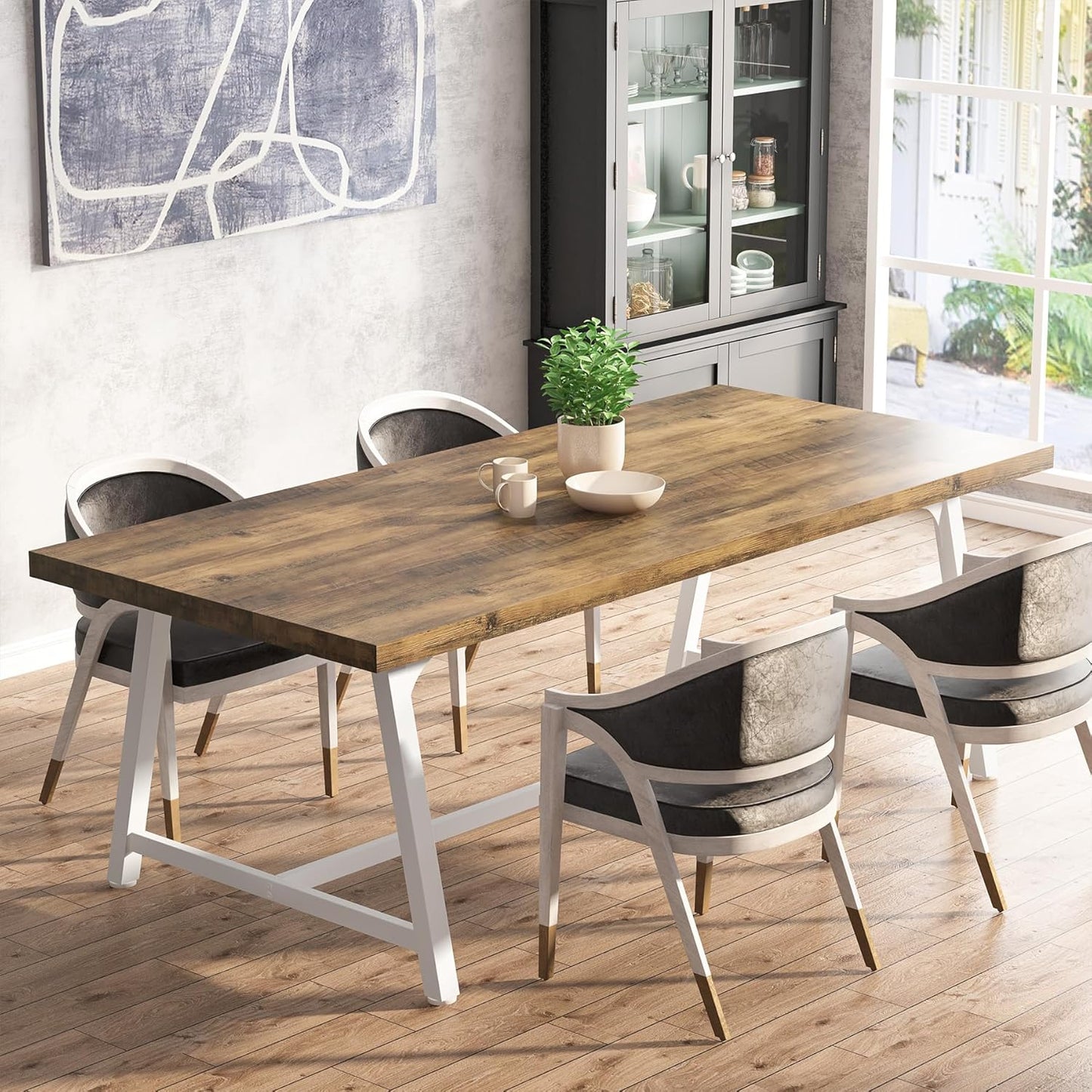 Tribesigns Dining Table for 8 People, 70.87-inch Rectangular Wood Kitchen Table with Strong Metal Frame, Industrial Large Long Dining Room Table for Big Family (Rustic Brown)