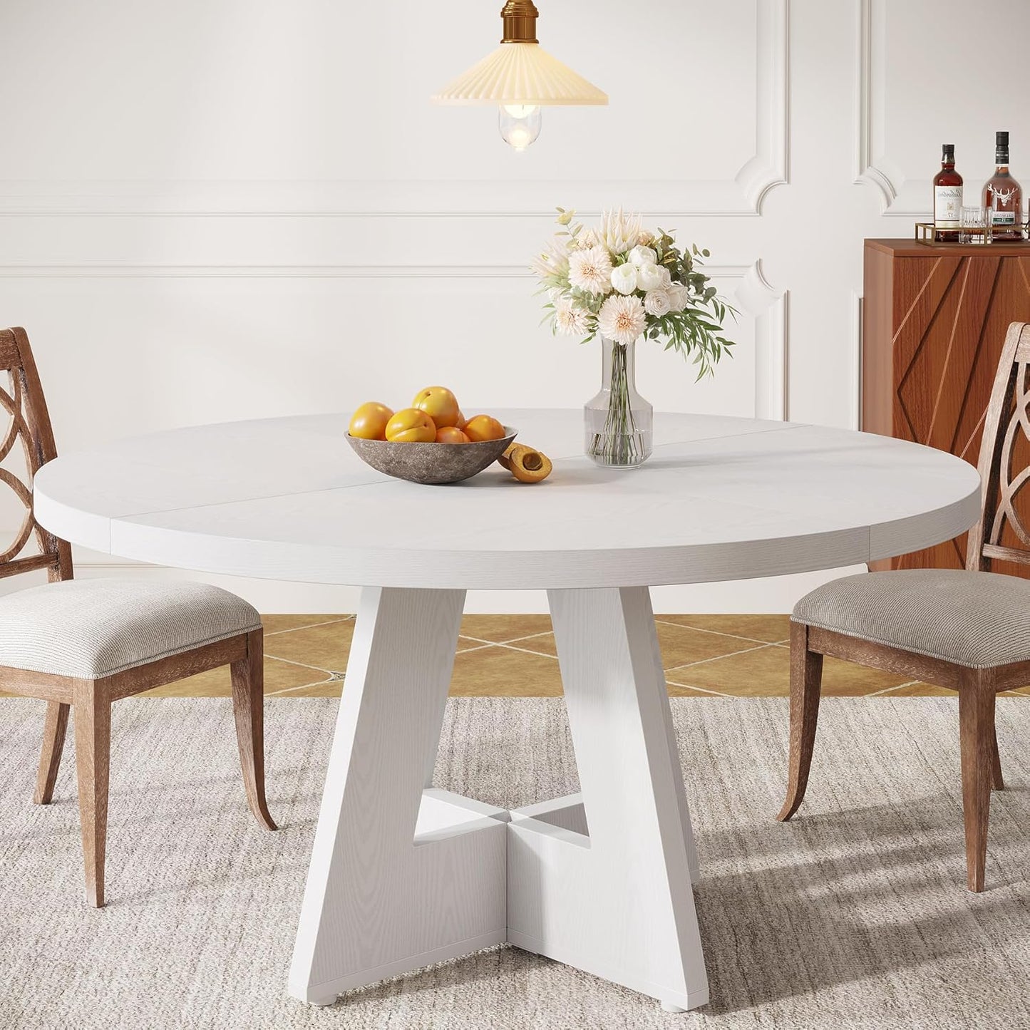 Tribesigns Farmhouse Dining Table, 47 Inch Round Dinner Table for 4, Rustic Round Dining Room Table for Home Dining Room Living Room (Wood)