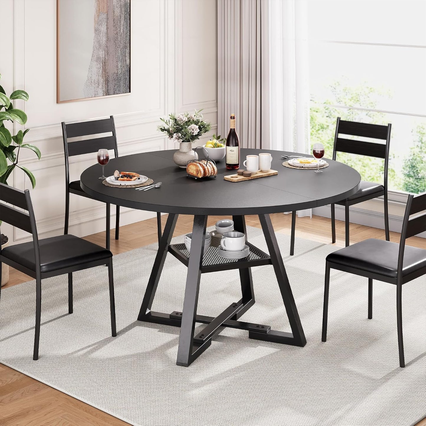 Round Dining Table for 4,Kitchen Dining Room Circle Dinner Pedestal Table,Space Saving Wood Kitchen & Dining Room Furniture (Vintage, 47In)
