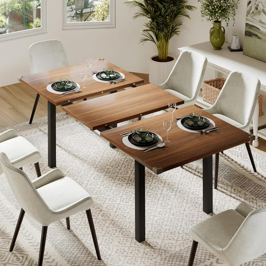 Feonase 63" Extendable Dining Table, Modern Farmhouse Dining Room Table for 4-8, Wooden Kitchen Table for Small Space, Dining Room, Home Office, Living Room Furniture, Walnut