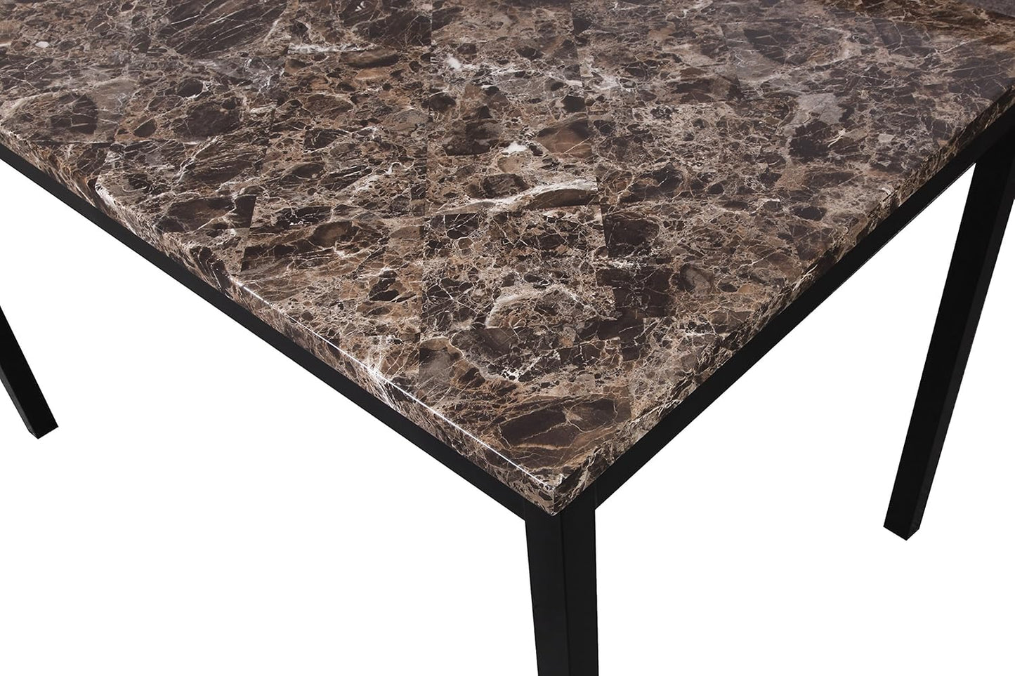 Roundhill Furniture Noyes Metal Dining Table with Laminated Faux Marble Top, Off-White