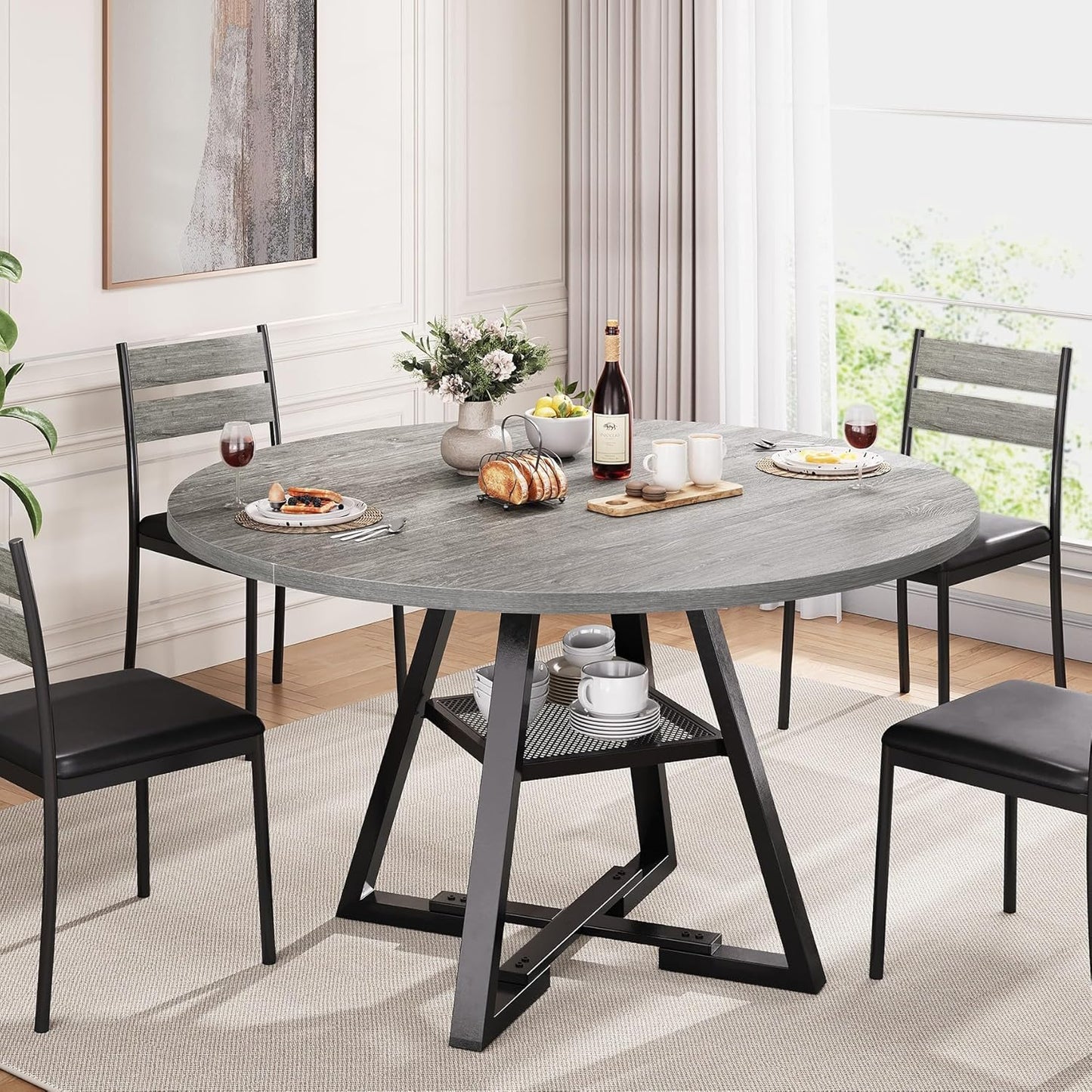 Round Dining Table for 4,Kitchen Dining Room Circle Dinner Pedestal Table,Space Saving Wood Kitchen & Dining Room Furniture (Vintage, 47In)