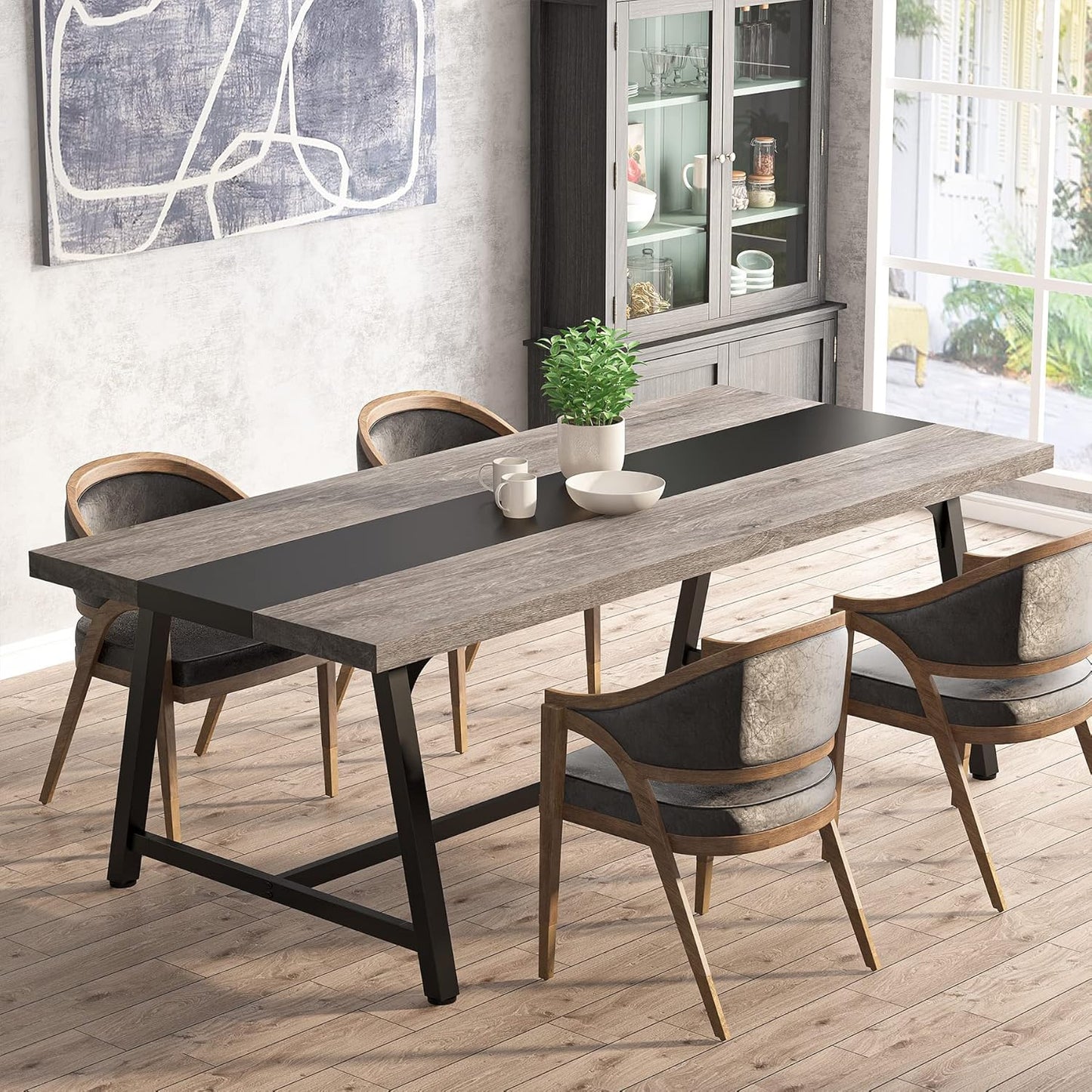Tribesigns Dining Table for 8 People, 70.87-inch Rectangular Wood Kitchen Table with Strong Metal Frame, Industrial Large Long Dining Room Table for Big Family (Rustic Brown)