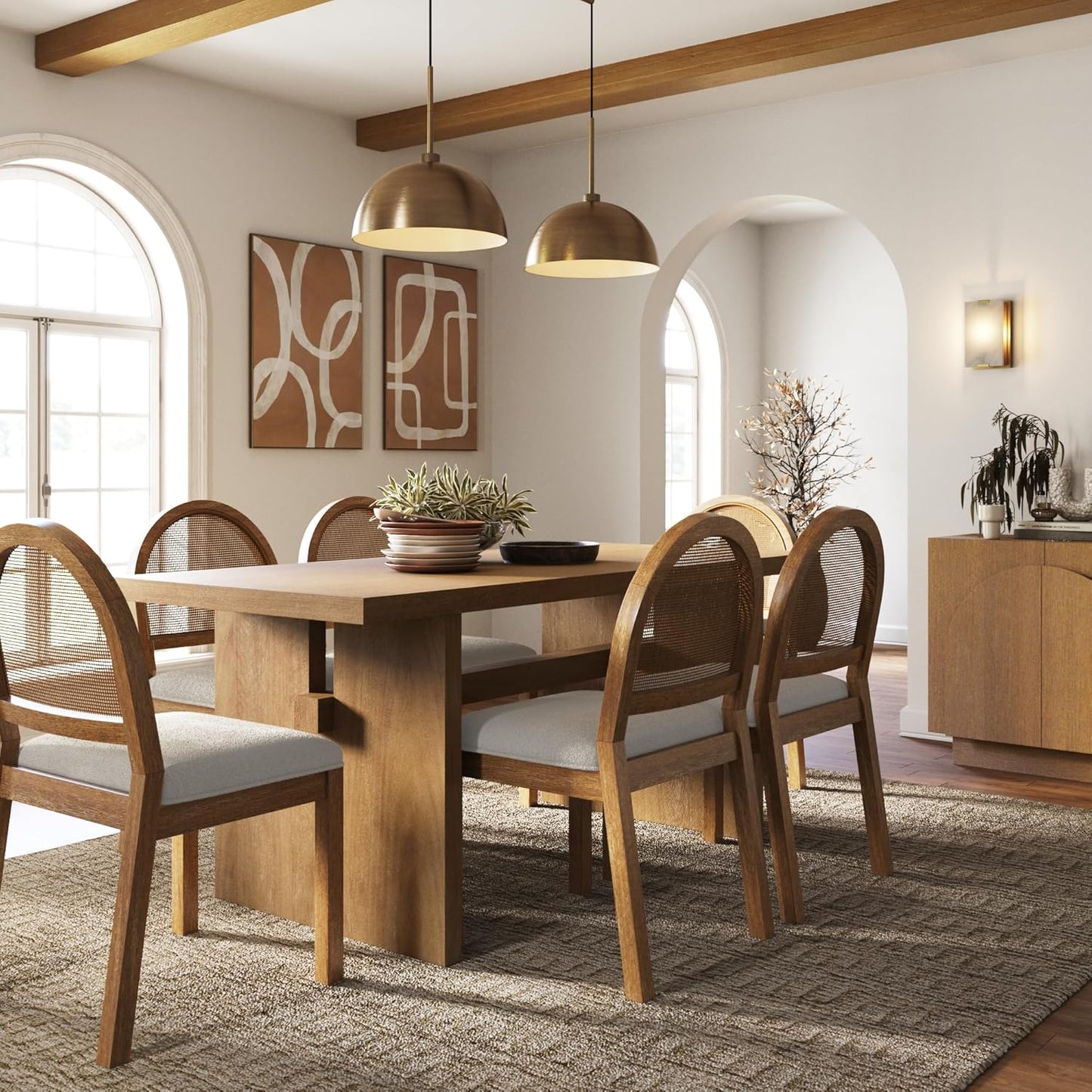 Nathan James Briggs Modern Dining Table for 6, Small Rectangle Dining Table, Solid Wood in Light Brown Finish