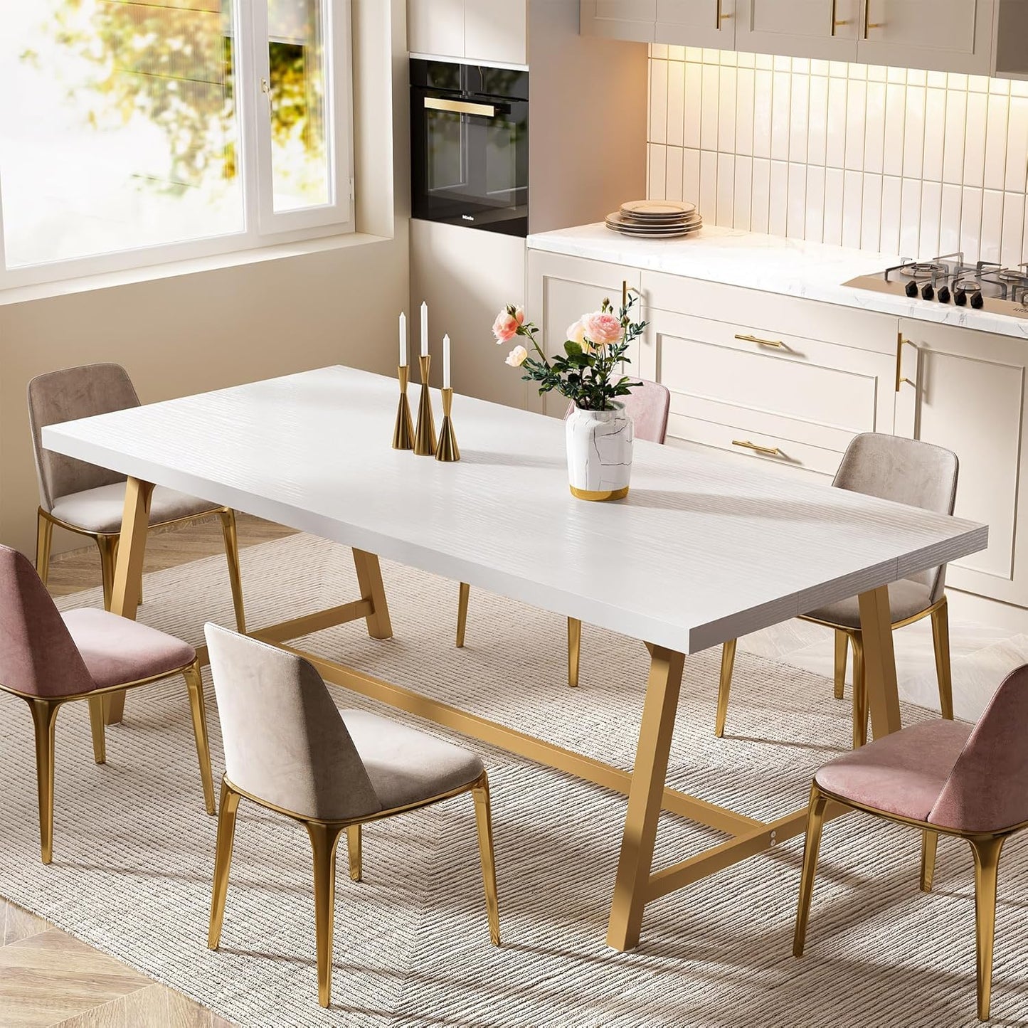 Tribesigns Dining Table for 8 People, 70.87-inch Rectangular Wood Kitchen Table with Strong Metal Frame, Industrial Large Long Dining Room Table for Big Family (Rustic Brown)