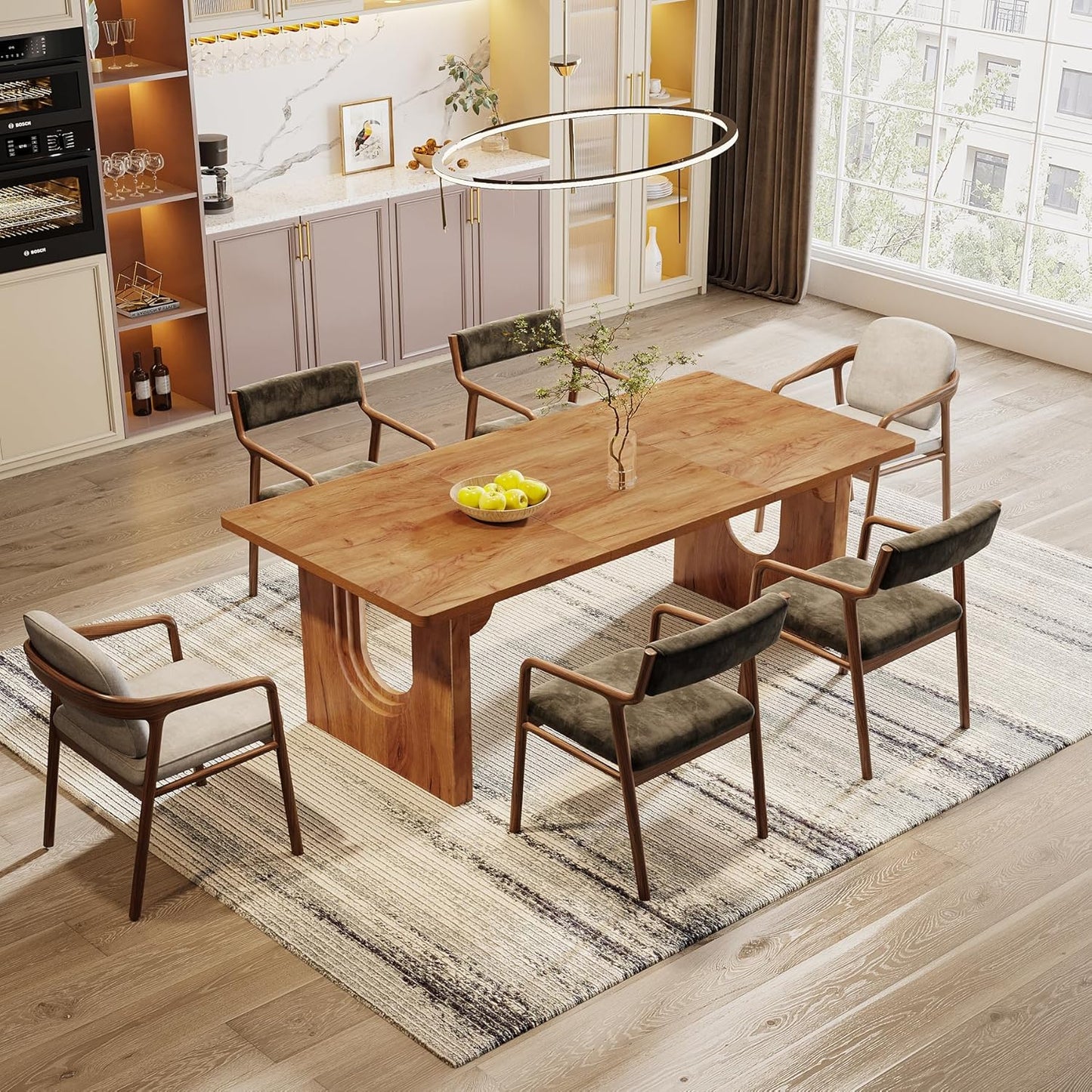 Tribesigns Modern Dining Table for 6 to 8 People, 71" Large Kitchen Dining Table with Wood Pedestal Base, Rectangular Long Dinner Table for Kitchen, Dining Room, Living Room, Rustic Brown