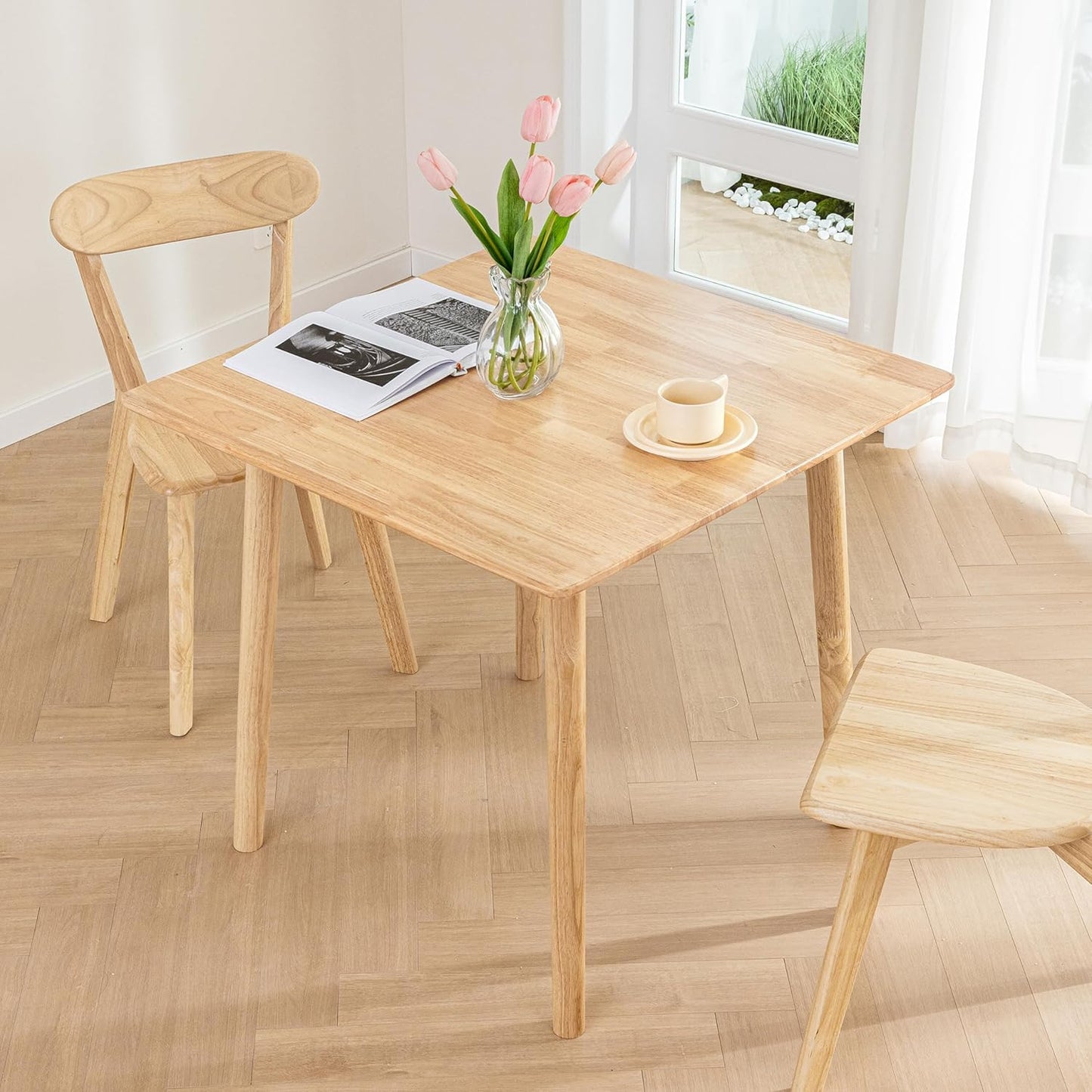 DELAVIN 47.2" Solid Wood Dining Table, Mid Century Modern Wooden Kitchen Table, Farmhouse Dining Room Table, Easy Assembly, Walnut, 47.2" L x 29.5" W