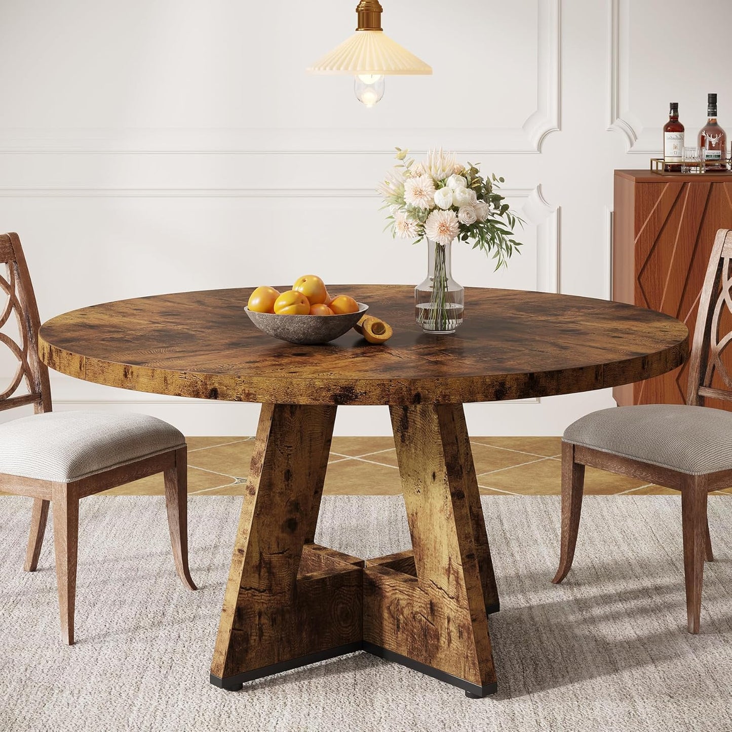 Tribesigns Farmhouse Dining Table, 47 Inch Round Dinner Table for 4, Rustic Round Dining Room Table for Home Dining Room Living Room (Wood)